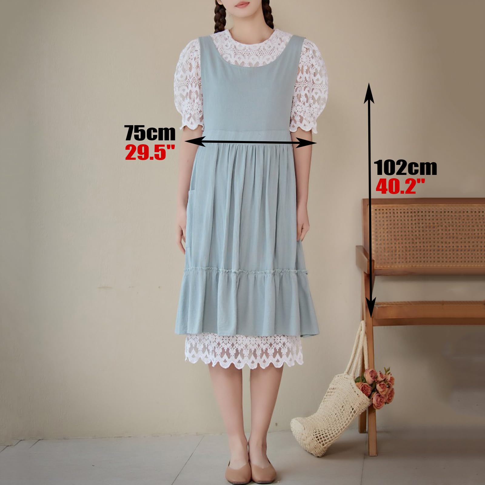 Fartuch Kuchenny Damski Z Bawełny, Stylu Japońskim, Do Gotowania Sprzątanie KwiaciarniaBlue,One Size
