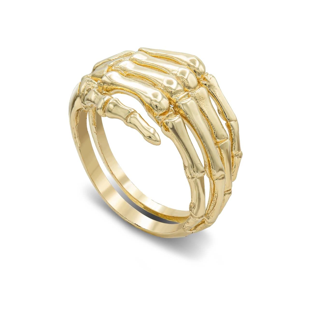 Bold 14k Yellow, White or Rose Gold Skeleton Hand Wrap Band Ring