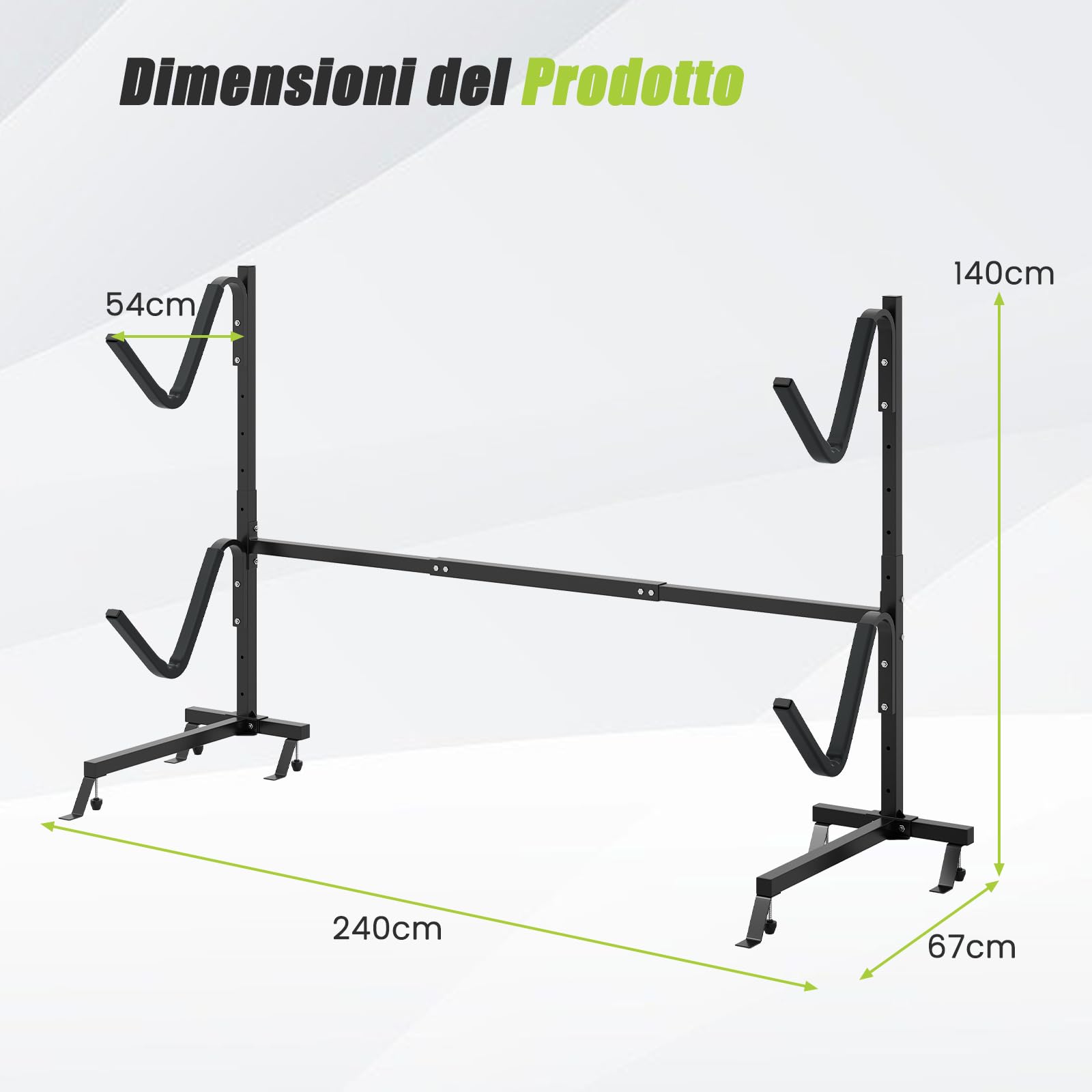 COSTWAY Porta-Kayak Autoportante, Rastrelliera per Kayak con Base Larga, Piedi Regolabili e Coperture Imbottite, Scaffale autoportante per Canoa per SUP e Canoe, Portata 80 kg