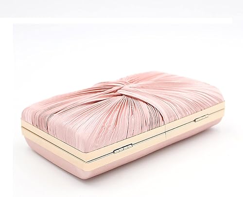 Vista 6 de RAN Bolso de embrague para mujer, de seda, plisado, de satén, para fiesta, clásico, para boda, banquete (color rosa)