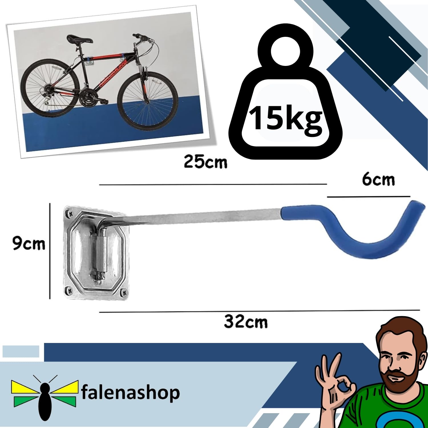 Parpyon® Porta biciclette da muro 2 gancio bici muro, porta bici, porta attrezzi da parete, porta biciclette da terra portabici da tetto vari modelli (Parete Lungo)