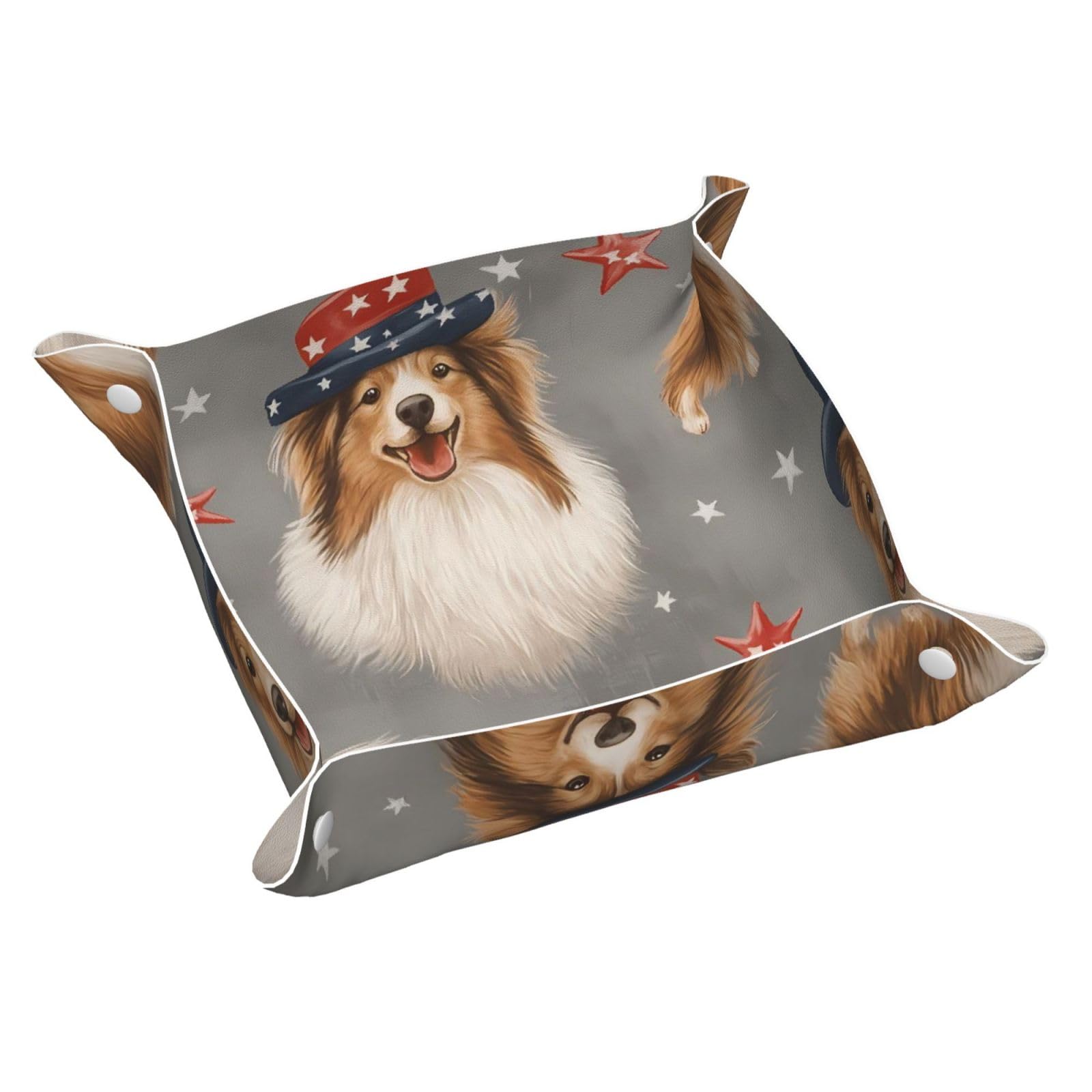 HLBSDM Happy Australian Shepherd & Star Tray Men's Leather Valet Parking Portable Entrance Trays Bedside Storage Box