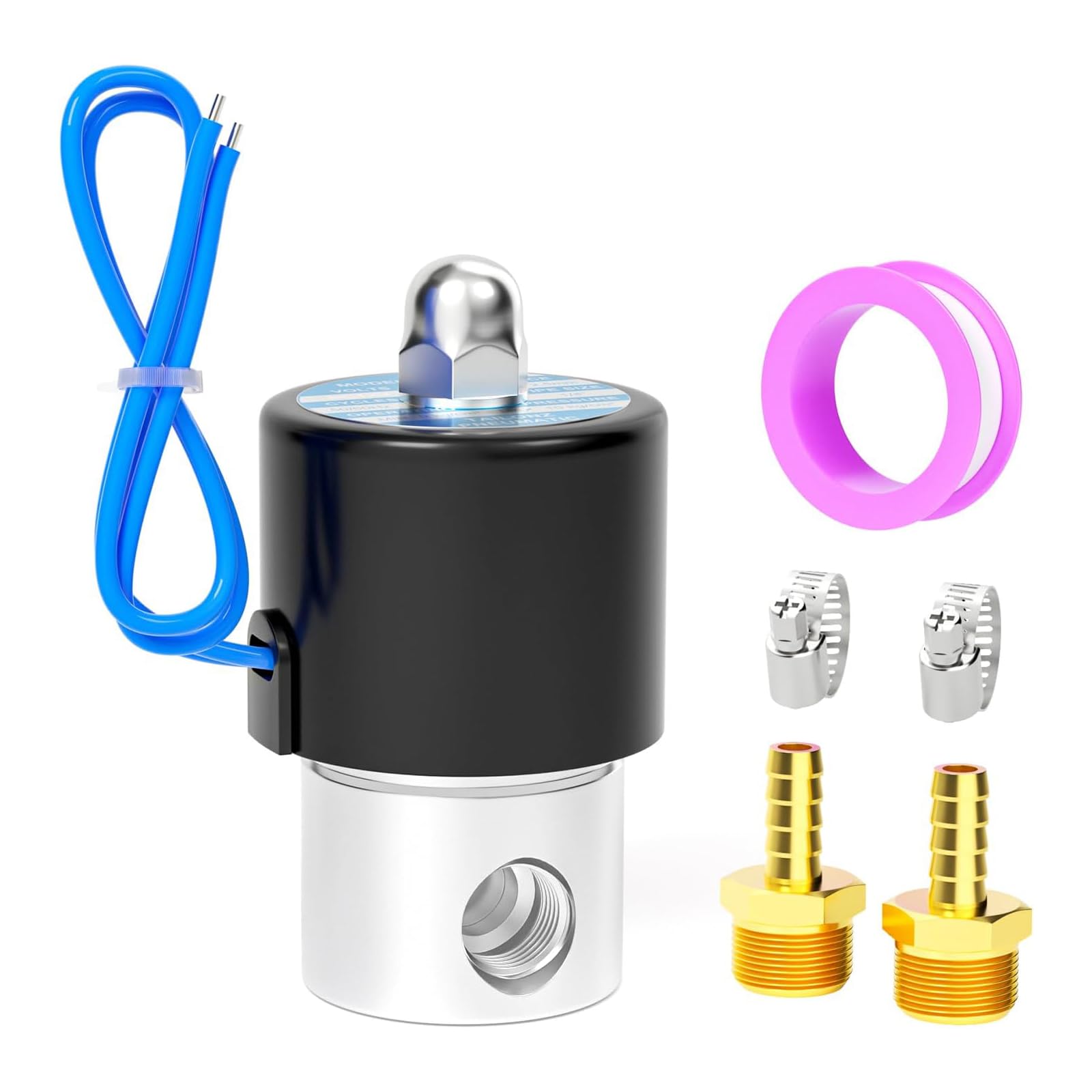 TAILONZ PNEUMATIC Électrovanne à barbe en acier inoxydable 1/4" BSP 12V pour l'eau, l'air, les carburants, les gaz Type fermé