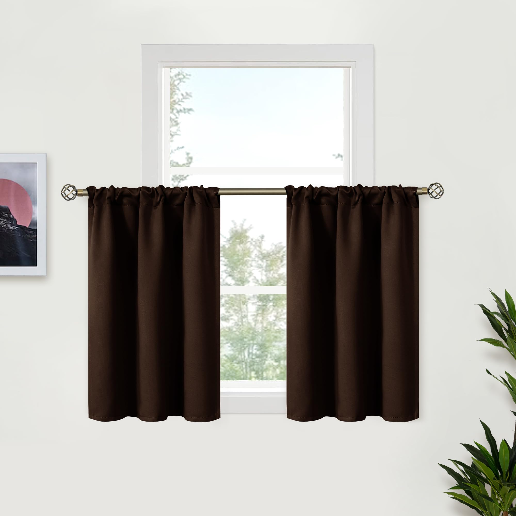 BGment Brown Kitchen Curtains 36 INES Long for Window Over Sink - Chocolate Cafe Window Drapes with Rod Pocket Blackout Blinds for Rv Bathroom, 34 x 36 Inch, 2 Panels — image 1