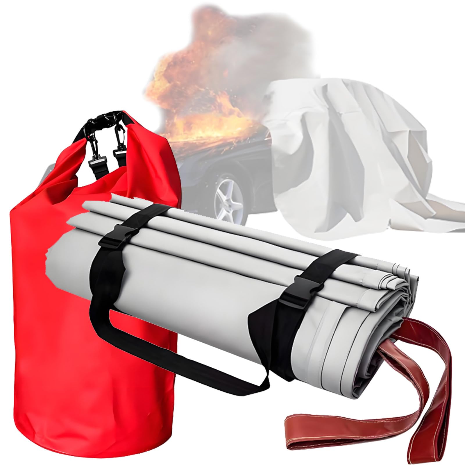 Manta ignífuga para automóviles, manta extintora de emergencia grande para accidentes de vehículos eléctricos/de combustible, manta de supresión de incendios de fibra de vidrio + revestimiento de si