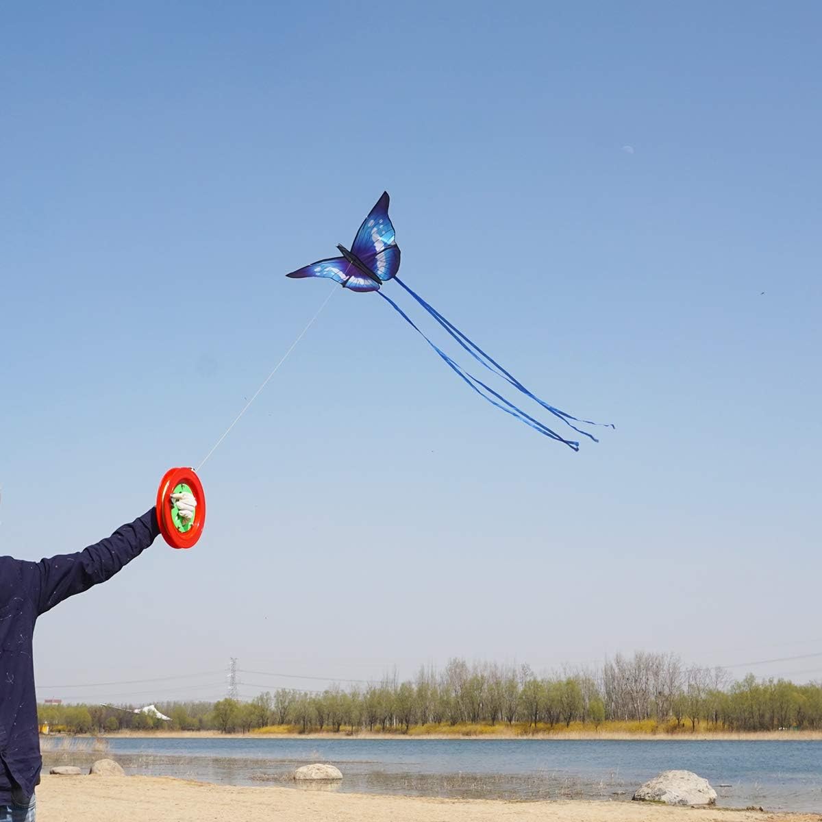 2 Pack Kites Rainbow Delta Kite and Blue Butterfly Kite with Long Tails Easy to Fly with Flying Lines