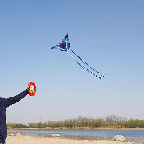 Miniatura 6 de Cometa de mariposa de 55 pulgadas con líneas voladoras fácil de volar para niños y adultos (azul)