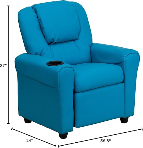 Miniatura 62 de EMMA + OLIVER Sillón reclinable infantil LeatherSoft marrón con portavasos y reposacabezas Piel suave de color café.,Vinilo beige.,negro, cuero,