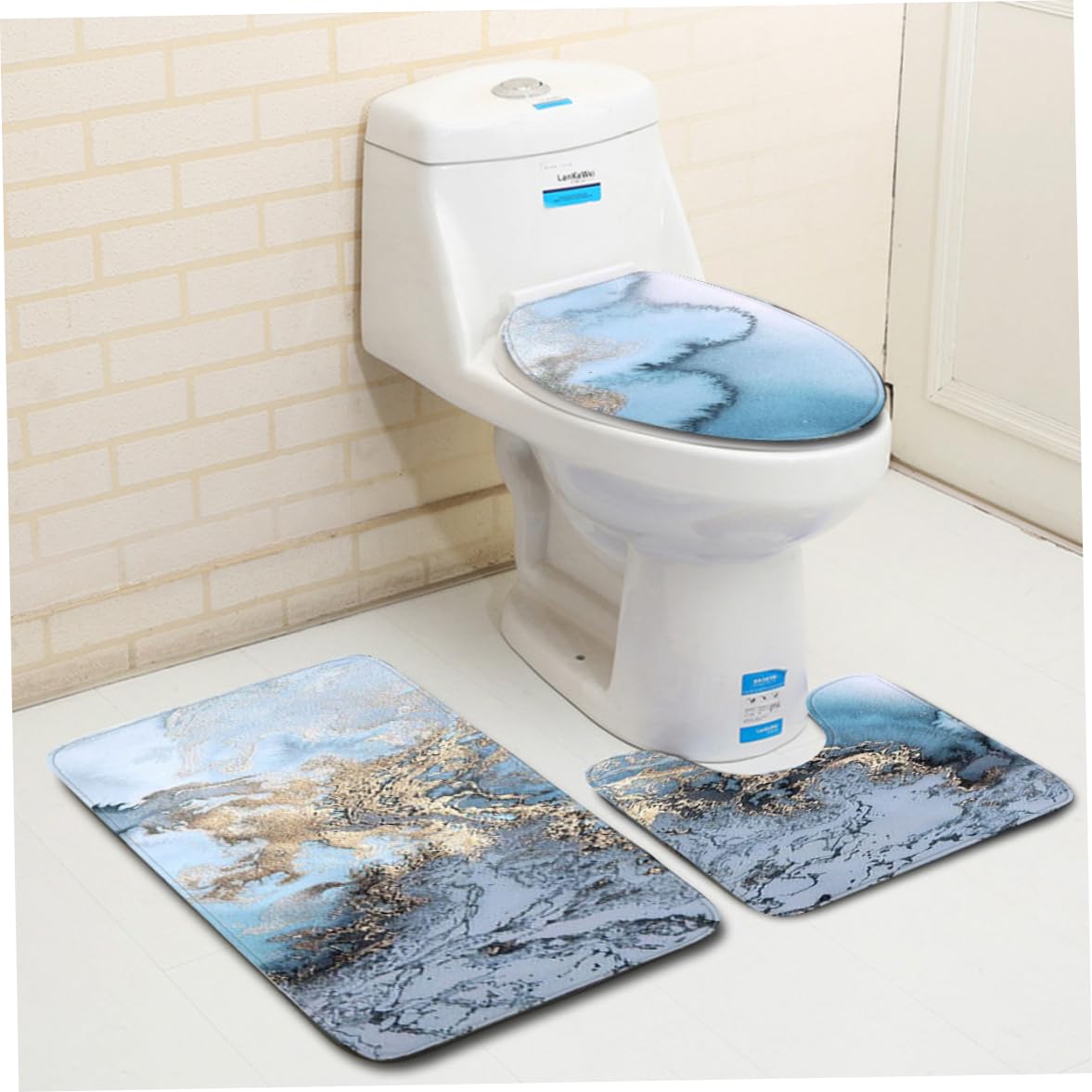 3 unids/Set adoquines mármol Antideslizante Absorbente de Agua Lavable a máquina Alfombra de baño Alfombra de Contorno Cubierta de Inodoro