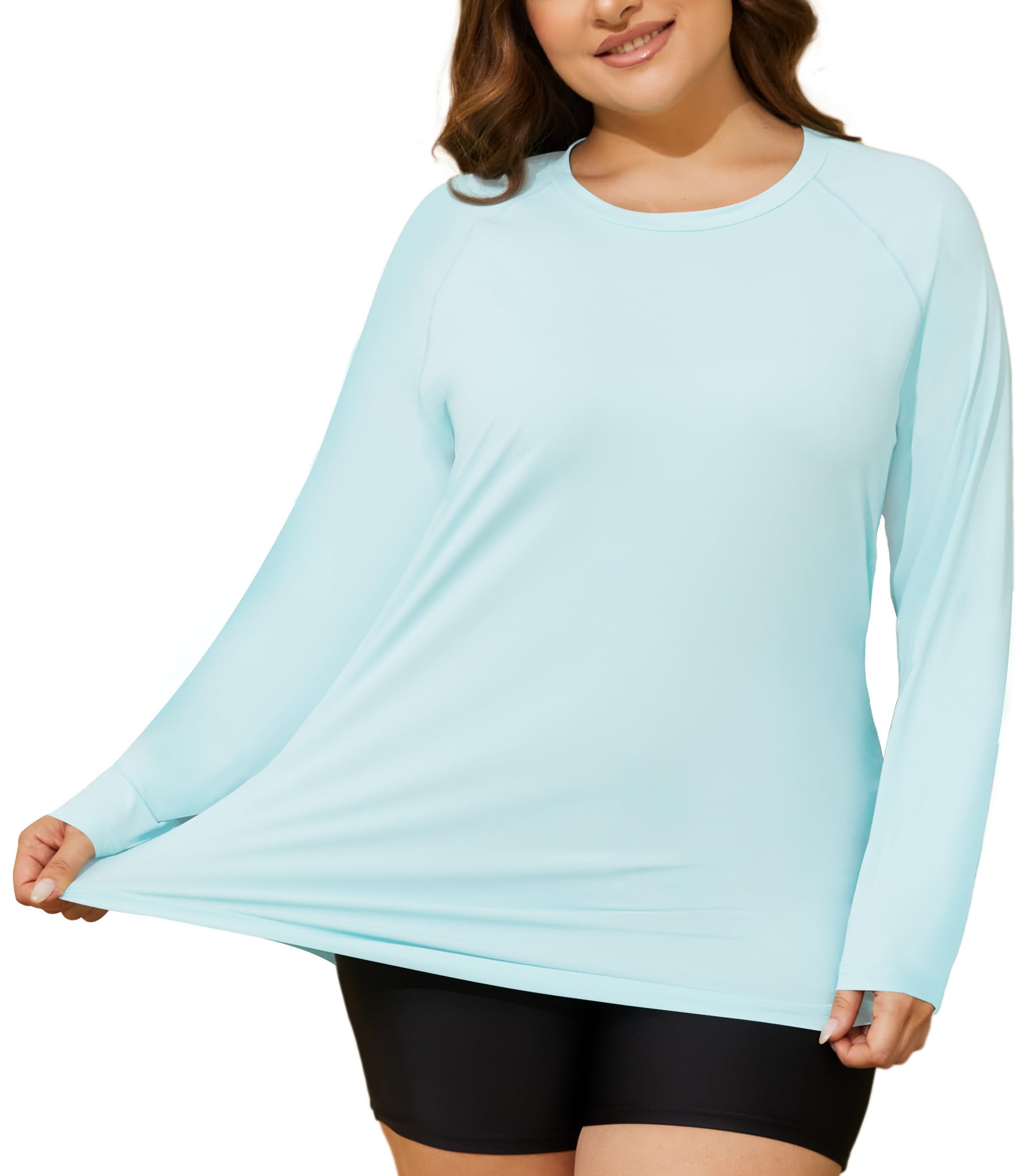 COOTRY Women's Plus Size Sun Shirts UPF 50+ UV Protection Long Sleeve Rash Guard Quick Dry Workout Hiking Fishing Swim Shirt