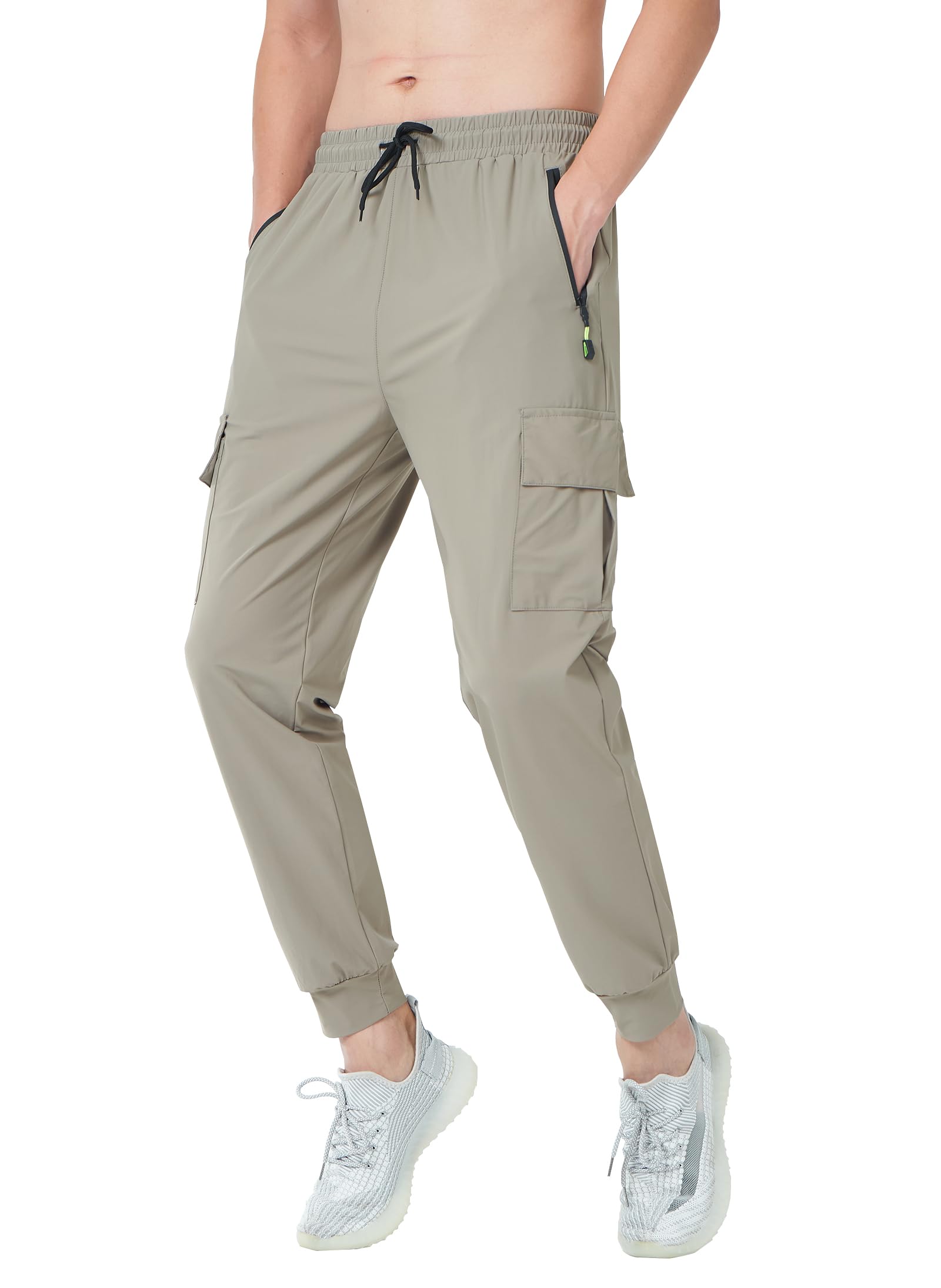 Ancient Star Men's Lightweight Cargo Jogger Pants Quick Dry Stretch Sweatpants Tapered Sports Pants with Zipper Pockets
