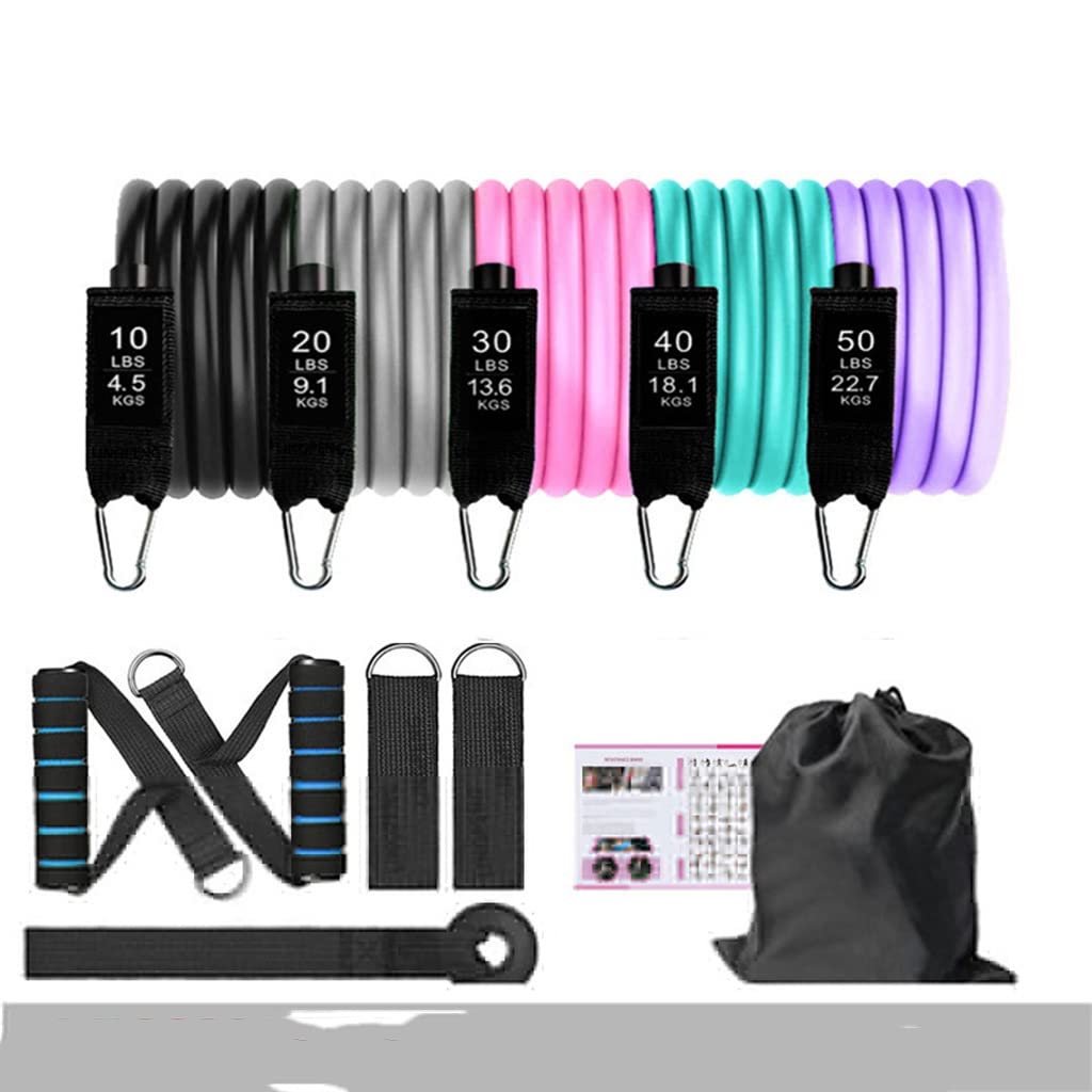 Resistance Exercise Bands 5 Tube Set with Door Anchor Handles Bag Ankle Straps for Muscle Training Home Workouts