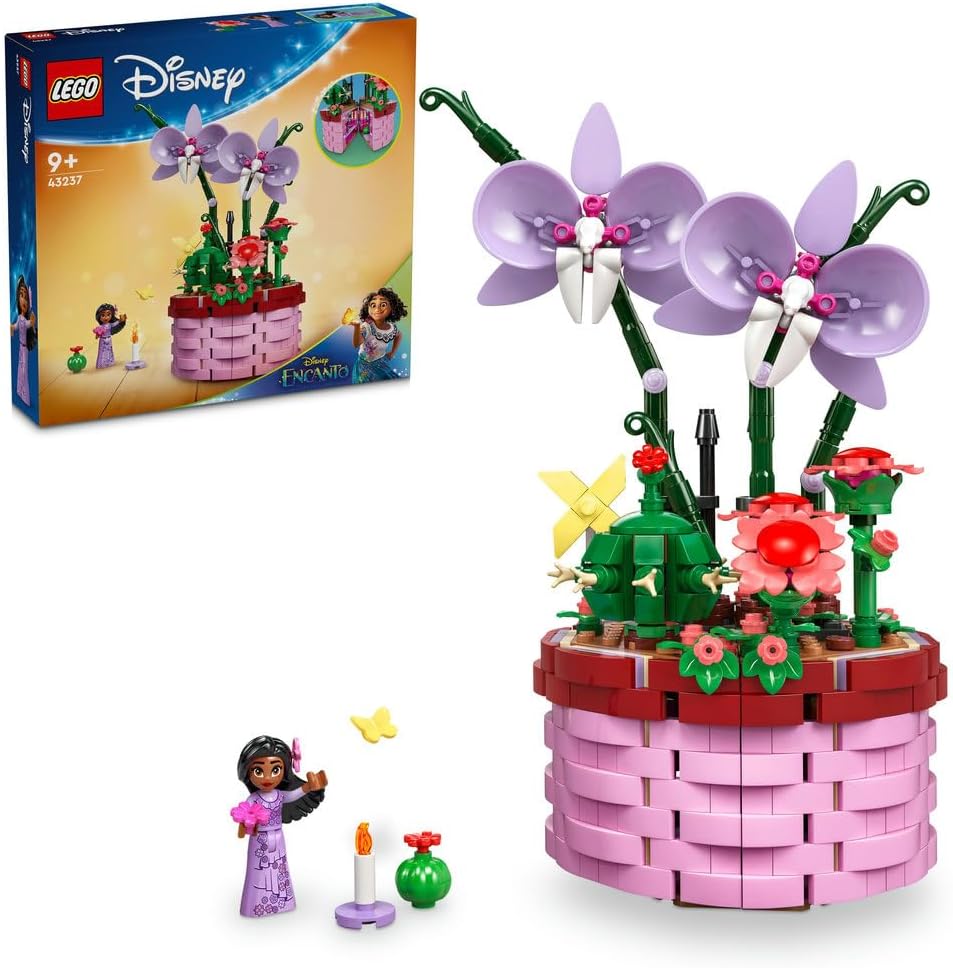 Disney Encanto Isabela’s Flowerpot, Buildable Orchid Flower Toy for 9 Plus Year Old Kids, Girls & Boys, with Film Character Minidoll Figure, and Cactus, Fun Birthday Gift 43237