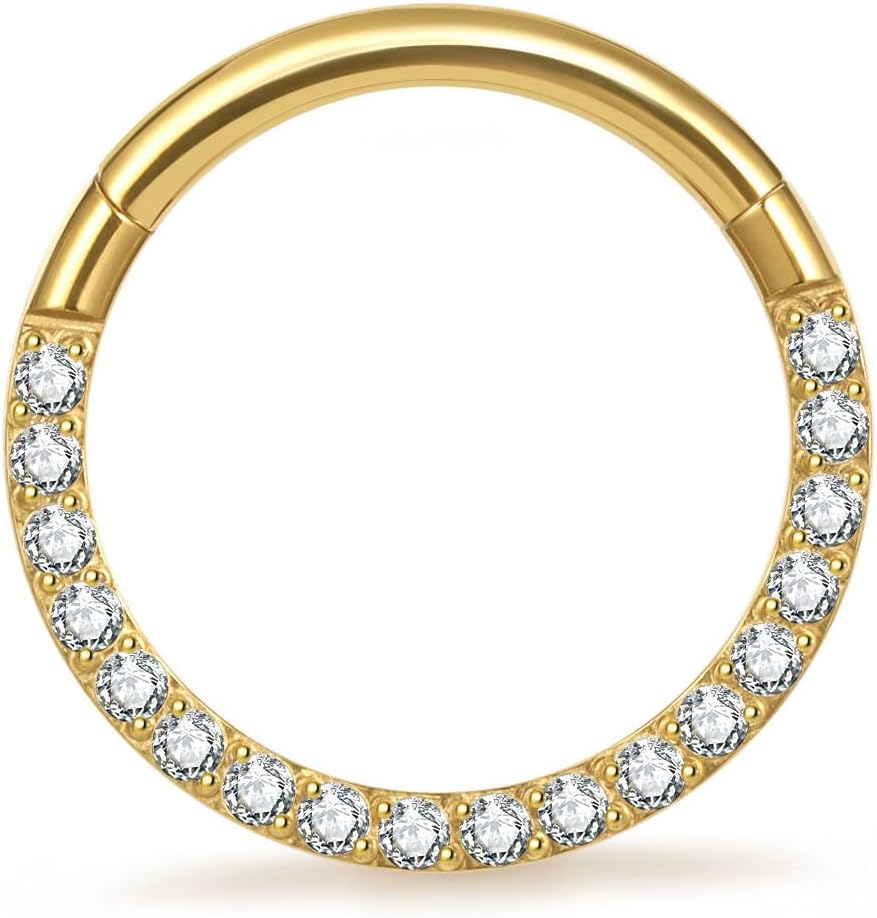 Titanium Septum Rings, 16G Septum Jewelry, Gold Septum Ring Hypoallergenic Hinged Clicker Septum Nose Piercing Jewelry Hoops for Women Men-8mm/10mm Silver/18K Gold Plated