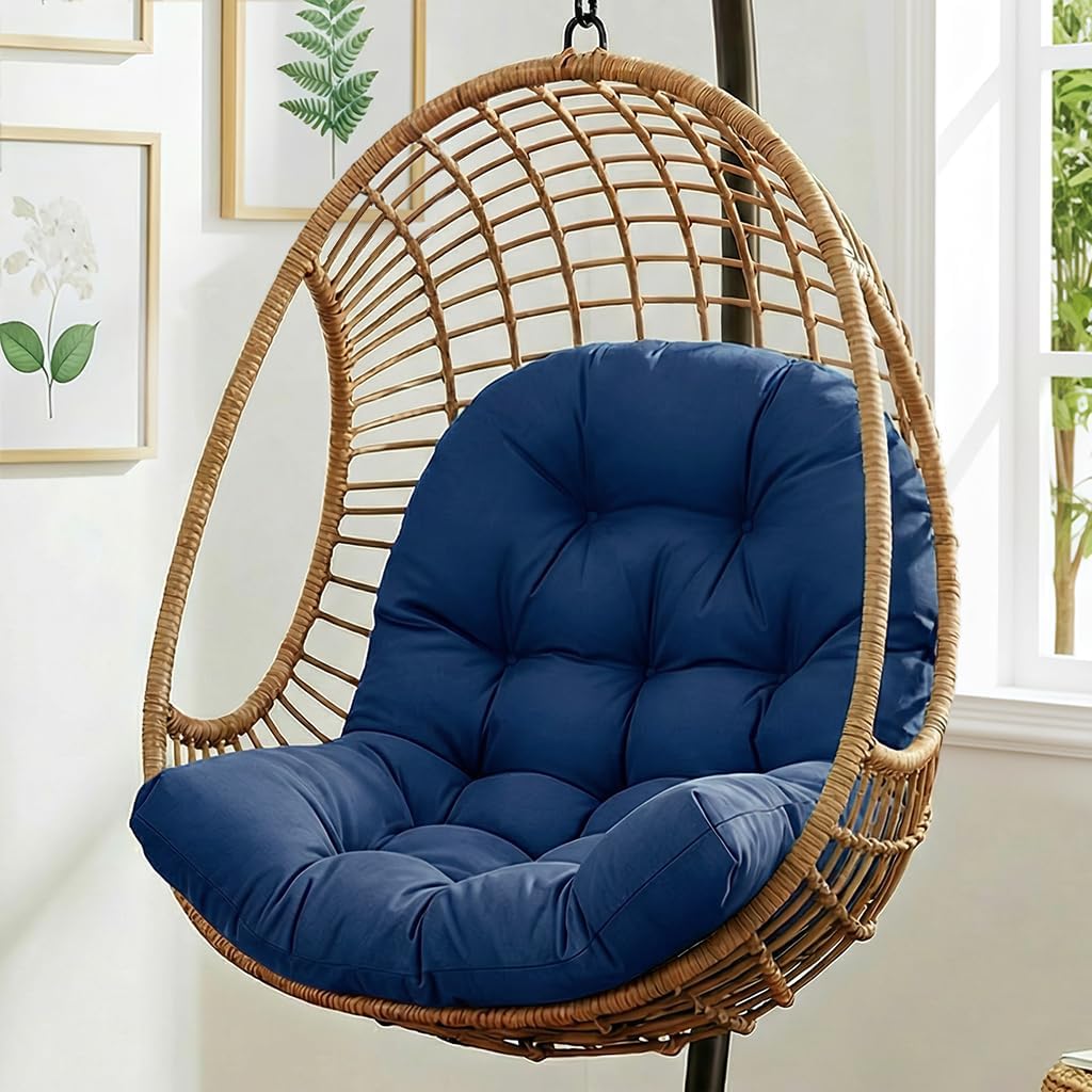 1 MIDDLE ONE Egg Chair Cushion, Indoor Outdoor Hanging Egg Chair Cushions Replacement, Memory Foam Patio Wicker Basket Swing Chair Cushion (Blue, 47 x 33 inch)