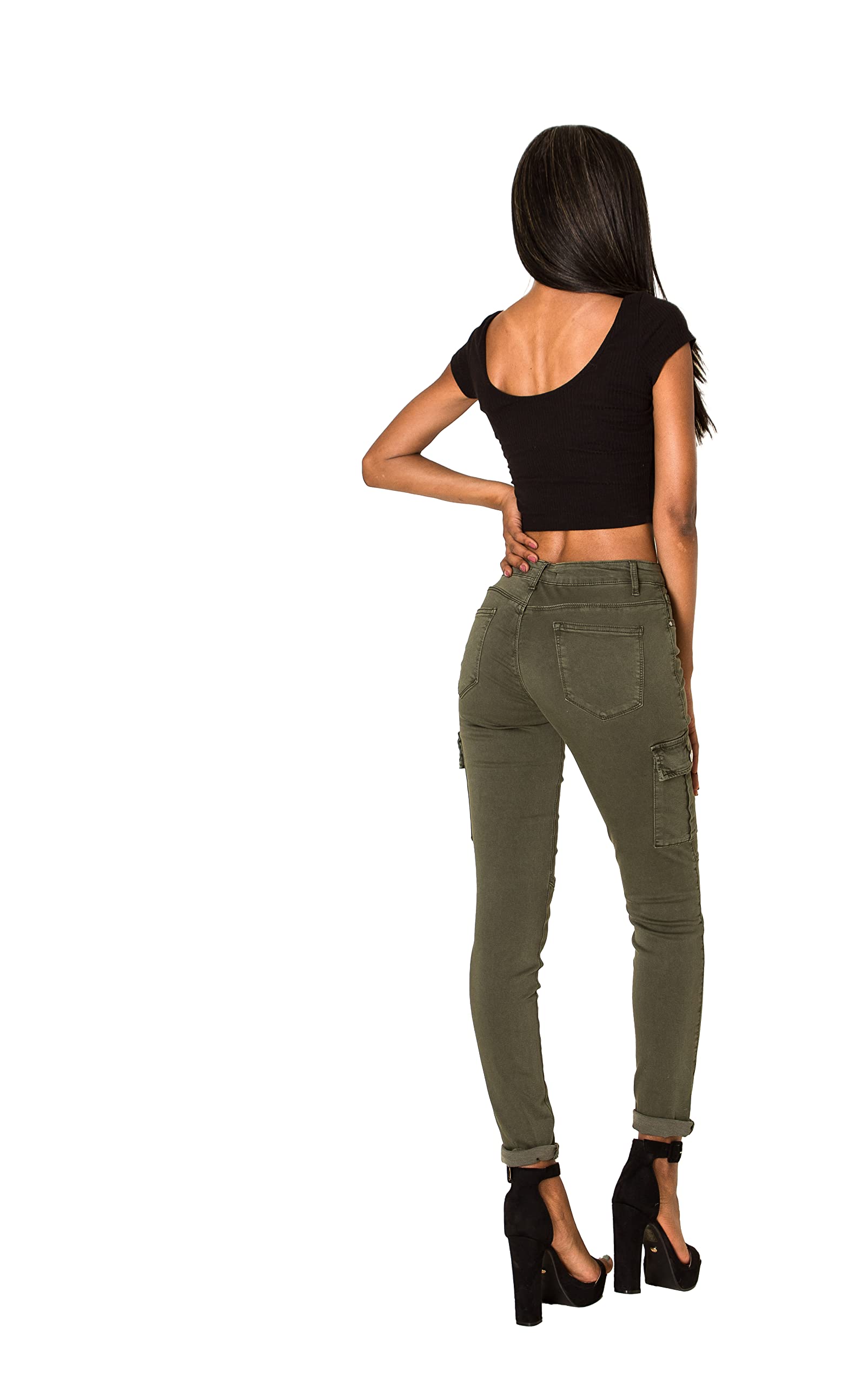 Nina Carter S353 - Pantaloni cargo da donna, skinny fit, jeans cargo, jeans elasticizzati, look usato