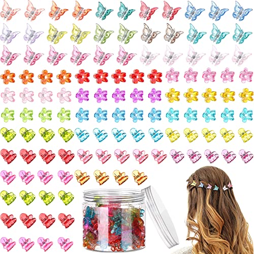 Juinte 100 Pcs Mini Butterfly Hair Clips flower hair clip Small Hair Claw Clips set Butterfly Flower Heart Claw Clip with Box for Women Girl Kid Hair Accessories (Clear Candy Color)