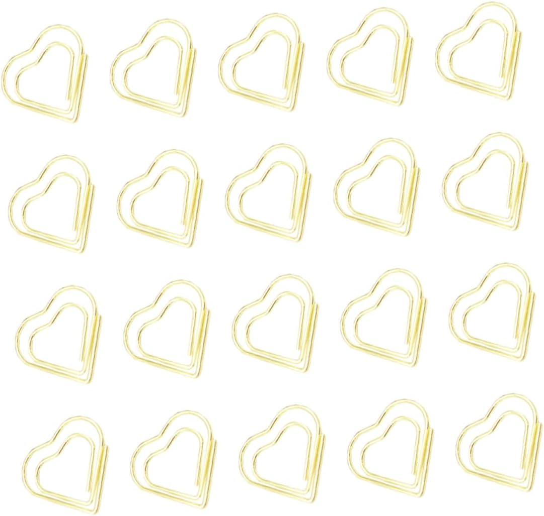 NUOBESTY 20pcs Paper Clip Holder Clips Stationery Colored Paper Clips Mini Binder Clips Large Paper Clips Paper Clips Bookmarks Book Holder Heart Paper Clips Note Mark Clips Golden