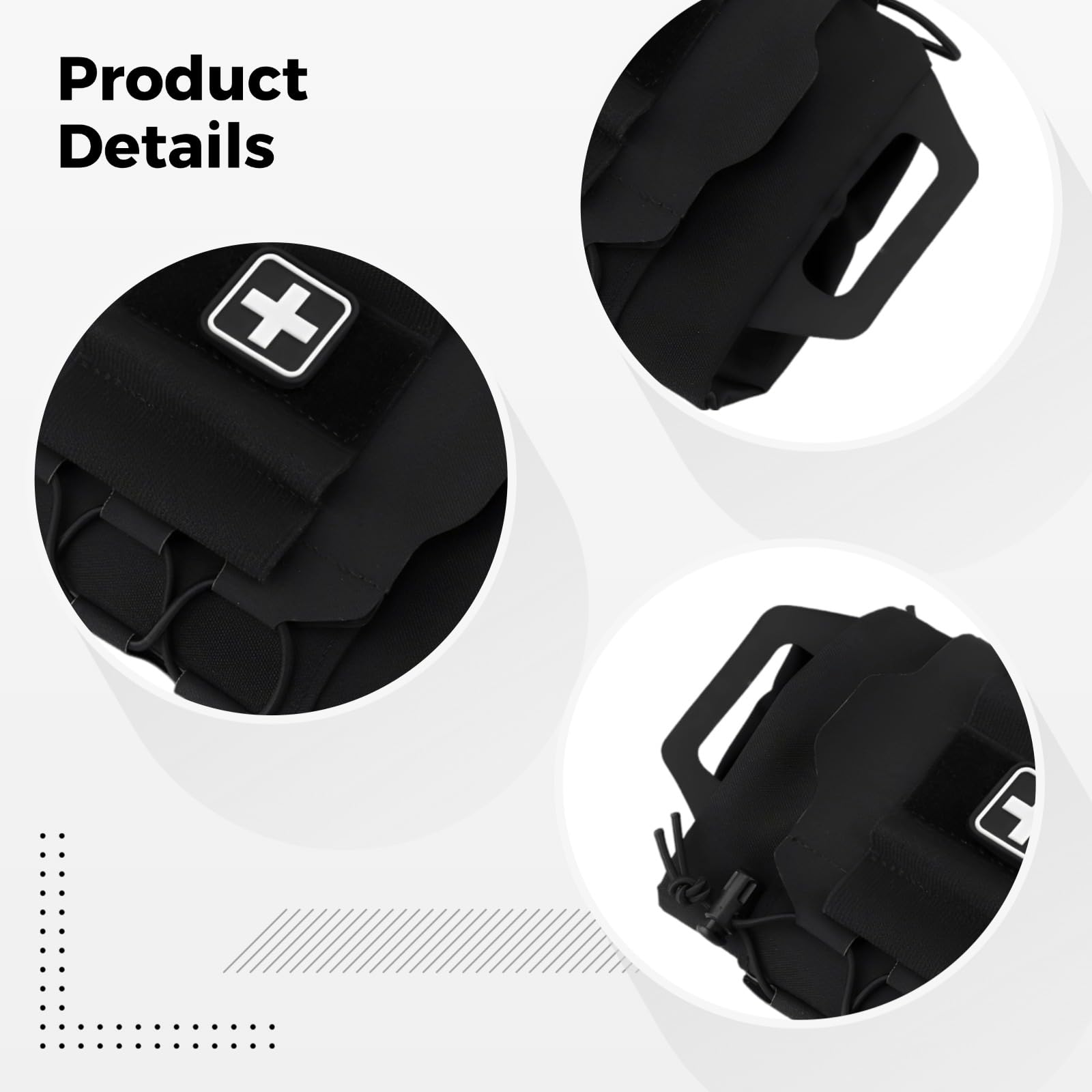 Kit di primo soccorso IFAK, portarotolo armato in nylon nero, sistema di distribuzione rapida con una sola mano, custodia estraibile rimovibile con pannello in , cordino elastico per un'organizzazione