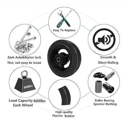 Miniatura 3 de HANDSAMMU Ruedas de 6 pulgadas para carrito, ruedas resistentes para ruedas industriales, ruedas de goma sobre hierro fundido, juego de 4 ruedas