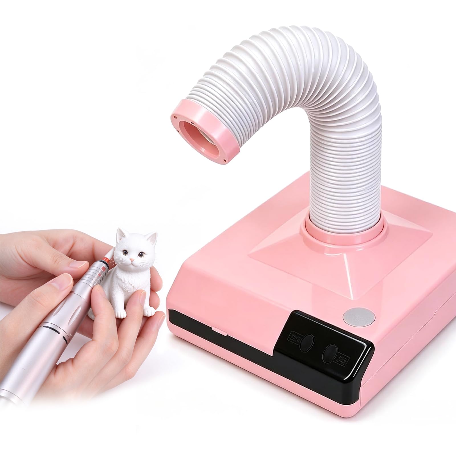 60-w-nagelstaubabsaugung, Staubabsaugung Mit Led-licht, Flexiblem Saugarm Und Tischvakuummodul Für Labor, Nagelstudio, Polieren, Schleifen Und Feilen Pink