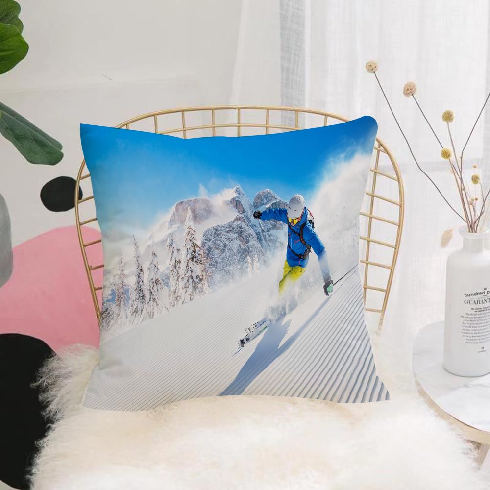Hyosxw Skier Skiing Downhill In High Mountains Extr - A9 Cushion Cover,Throw Pillow Case Home Decorative For Living Room Bedroom Sofa Chair 18X18 Inch,Skier Skiing Downhill In High Mountains Extreme Winter Sports Es Activity, (1),Pillowcase 45X45cm