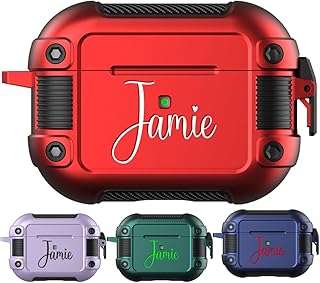 AIPNIS Capa de texto personalizado compatível com AirPods Pro, capa protetora resistente à prova de choque presente personalizado, para Airpods Pro 2019 capa de armadura durável, com chaveiro