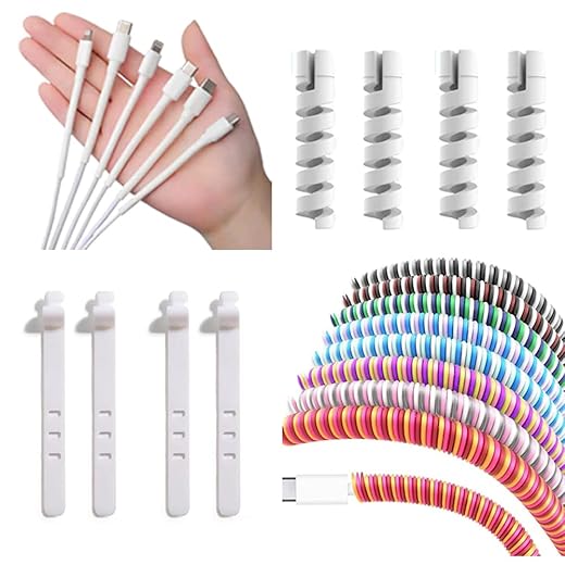 Cable Charger Protector Kit for Phone Charger,Heat Shrink Tubing iPhone,Suitable for Lighting,Typre C,Min USB ,Micro USB,16(White)