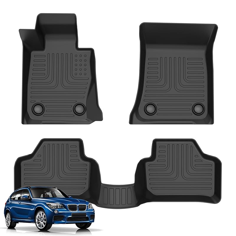 Tapetes automotivos sob medida em TPE para BMW X1 2013 a 2015 ANKATA, dianteiros e segunda fileira