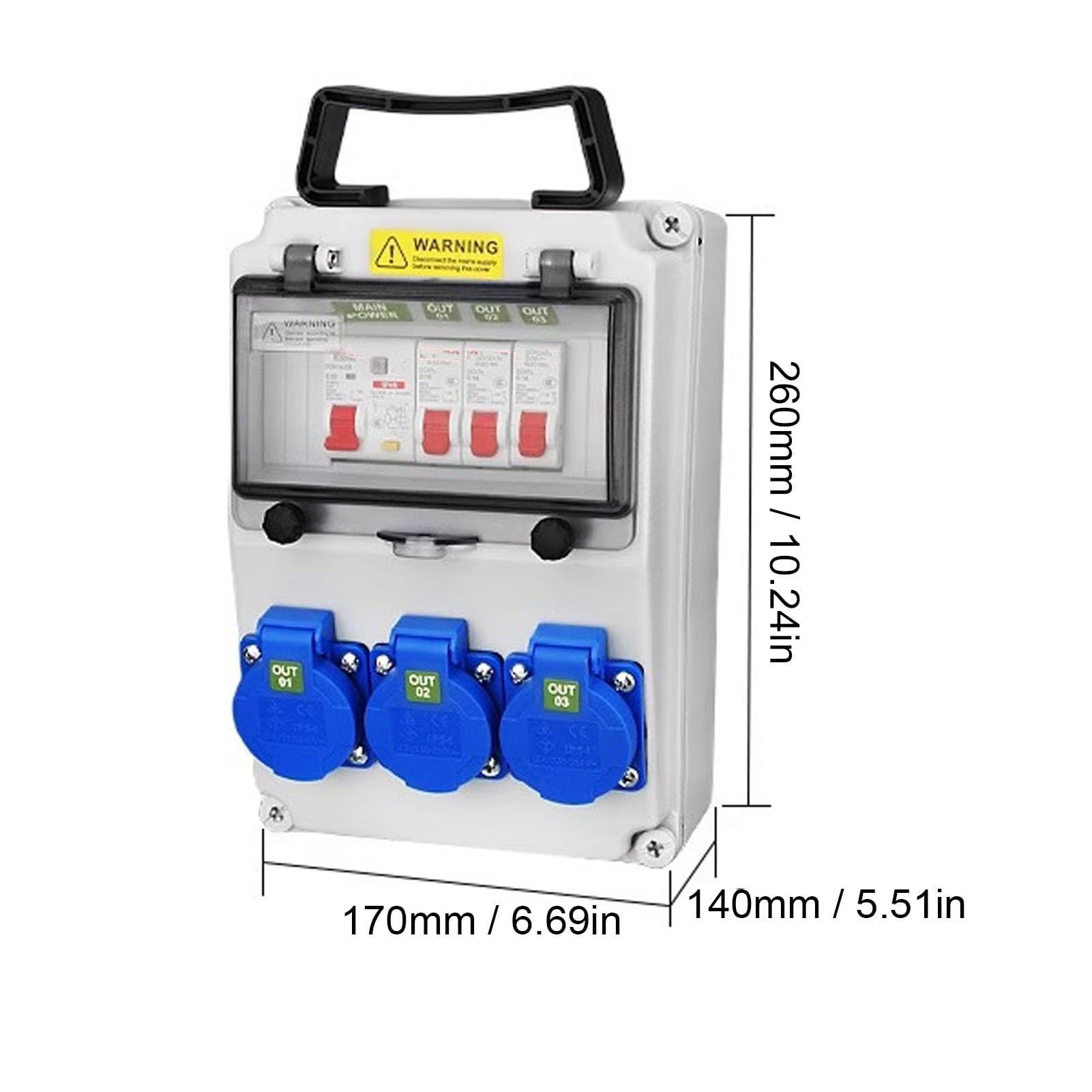 Walfront Caja Eléctrica del Disyuntor a Prueba de Agua para los Emplazamientos de la Construcción de las Fábricas IP44-67 Material Industrial de la PC de la Prueba del Impacto de la Caja