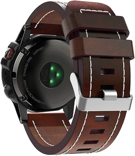 Senter Correa de cuero genuino Correa de repuesto con cierre de metal plegable duradero compatible con Garmin Fenix 5x Watch