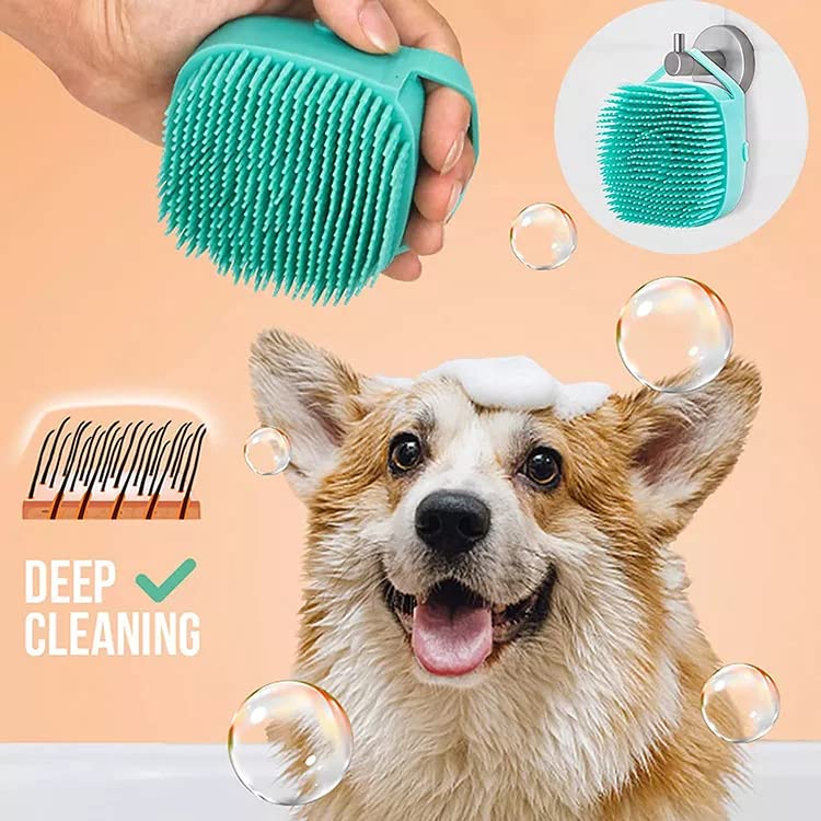 Miniatura 6 de Cepillo de baño para perros y gatos, hecho de silicona suave, cepillo de masaje para mascotas, con dispensador de champú, adecuado para perros y