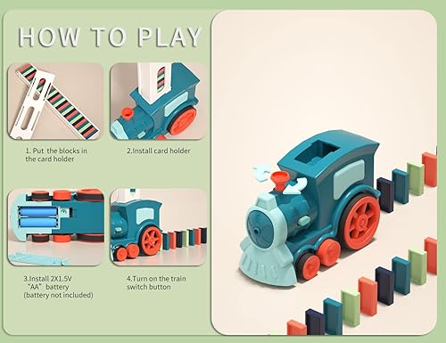 Miniatura 5 de JEUXDOS Juego de tren de dominó automático de 200 piezas, juguete de tren de dominó con sonido y luz, regalos de cumpleaños para niños y niñas,