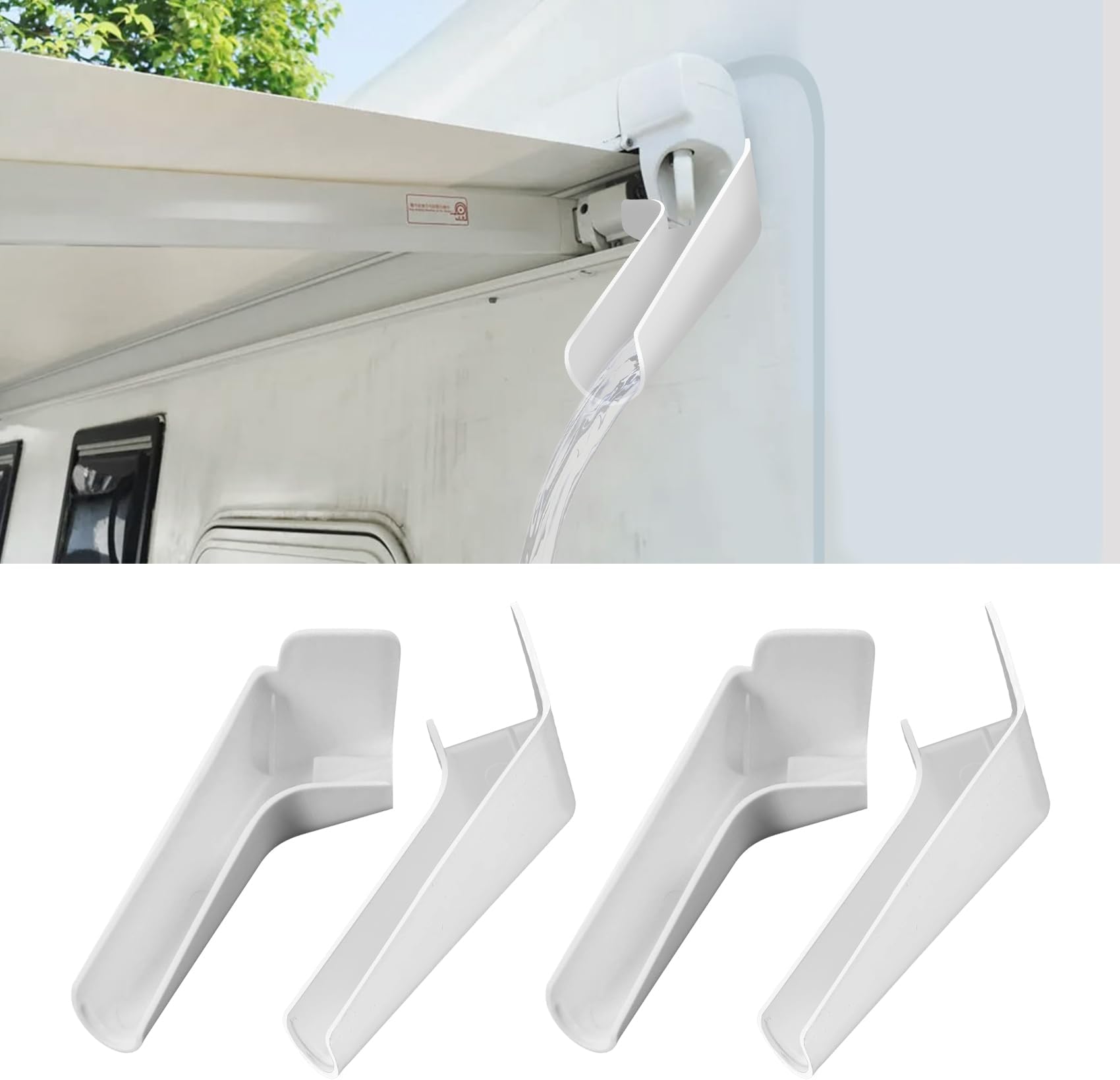4PCS RV Rain Gutter Spout, RV Gutter Downspout Extension, Camper Left & Right Rain Guttering Spout Extensions Protect Your RV's Roof from Rain and Direct Water Away, Universal for Most RVs (White)