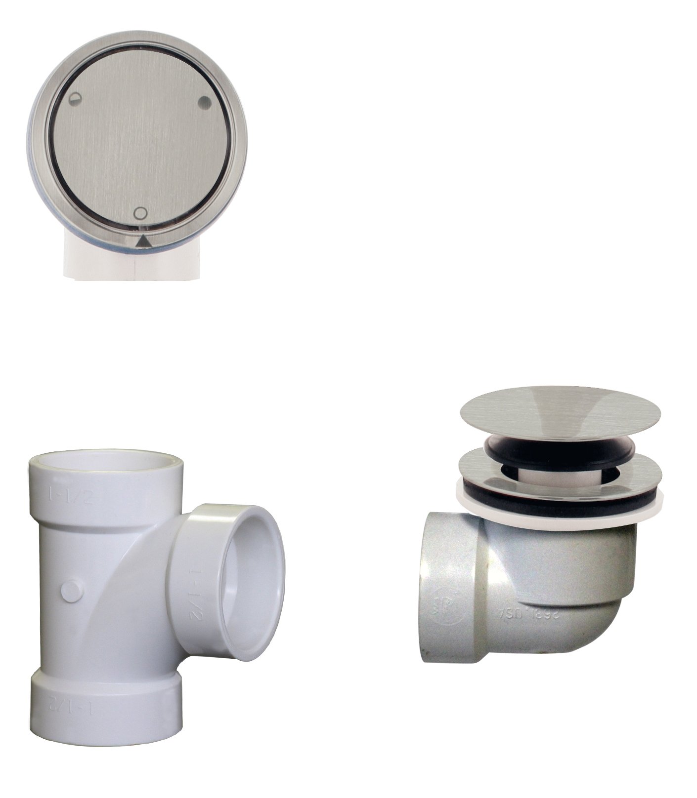 WestbrassDeep Soak Closing Overflow Plumber's Pack with Sch. 40 PVC Elbows and Tee, with an ADA aprroved Tip-Toe Drain, Satin Nickel, D593CHPM-07
