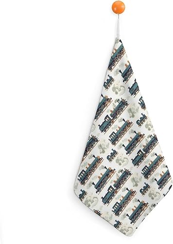 Decorative Hand Towels for Bathroom - Green Retro Train Print Soft Absorbent Small Bath Hand Towels for Kitchen, Farmhouse, Spa, Hotel, Guest Tea