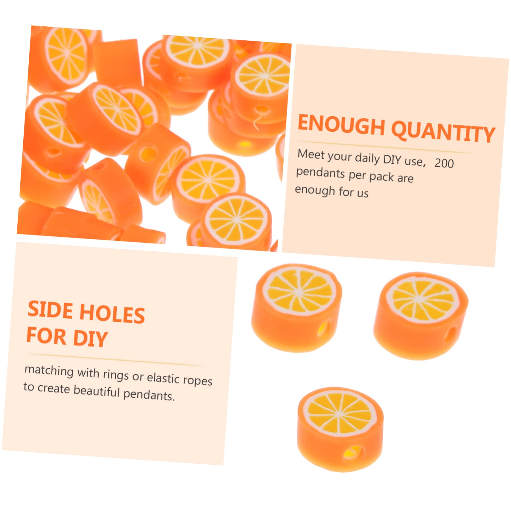 Cuentas Material Decorativo y Funcional Sueltas 200 de Arcilla Polimérica en Forma de Frutas Naranja para Pulseras DIY y Manualidades para Proyectos Creativos