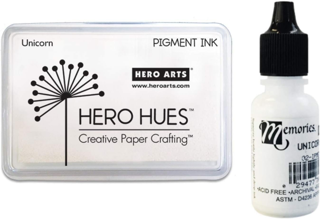 Hero Arts Unicorn White Ink Pad (AF249) and Reinker (NK026), Bundle of 2 Items