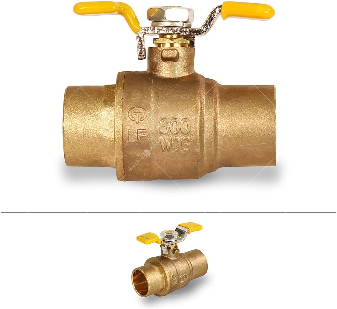 Midline Valve 837C234-NL-10 Premium Full Port Ball Valve with T-Handle, Brass, 1/2 in. SWT x 1/2 in. SWT (10 Pack)