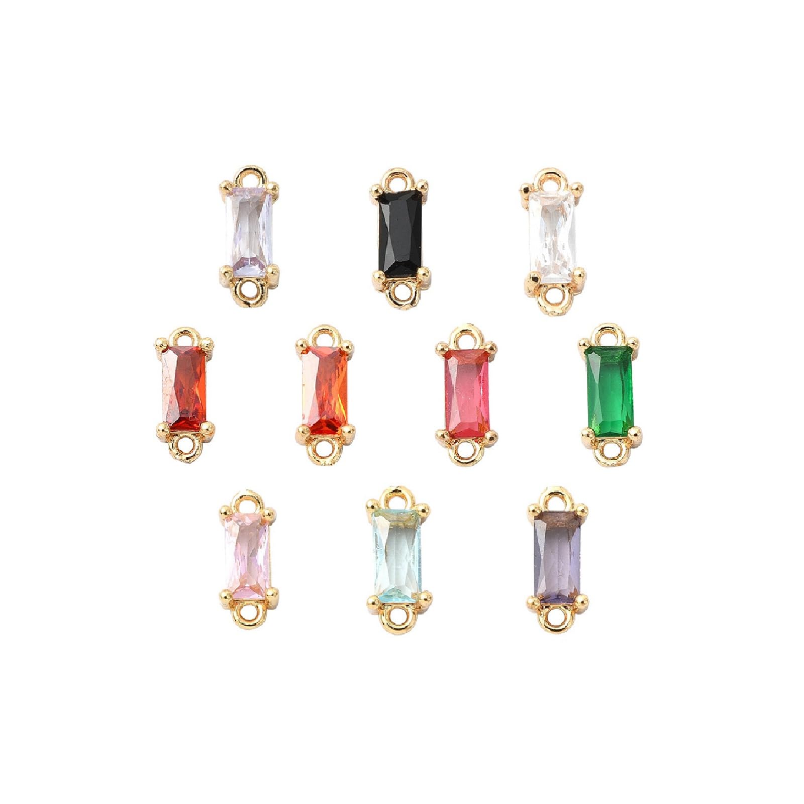 Stiesy 20Pcs 10 Colours Rectangle Faceted Glass Connector Charms Light Gold Plated Transparent Glass Pendant Charm Brass Links Charms for Jewellry Making DIY Bracelet Crafts â image 1