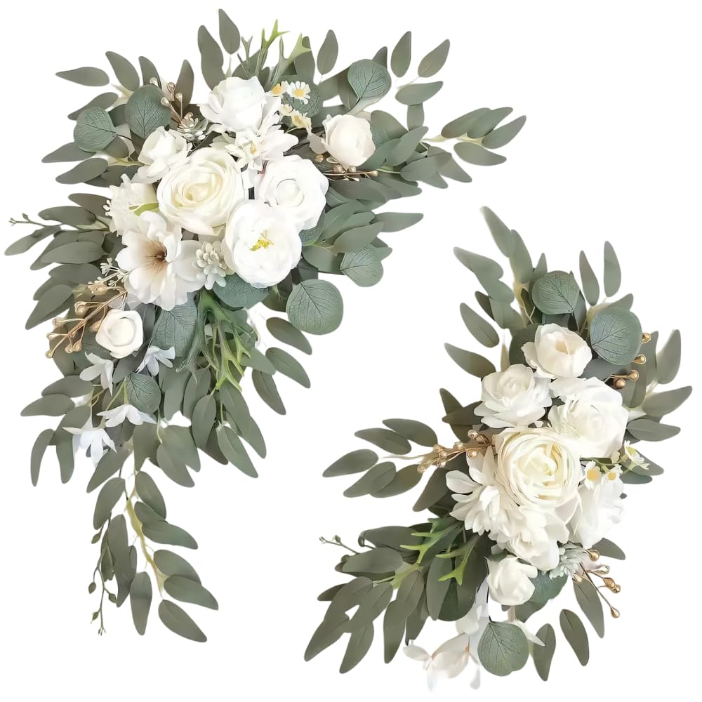 MiOYOOW Artificial Wedding Flower, 2PCS Faux Ceremony Arch Flowers Floral Reception Backdrop Decoration for Wedding Banquet Decor
