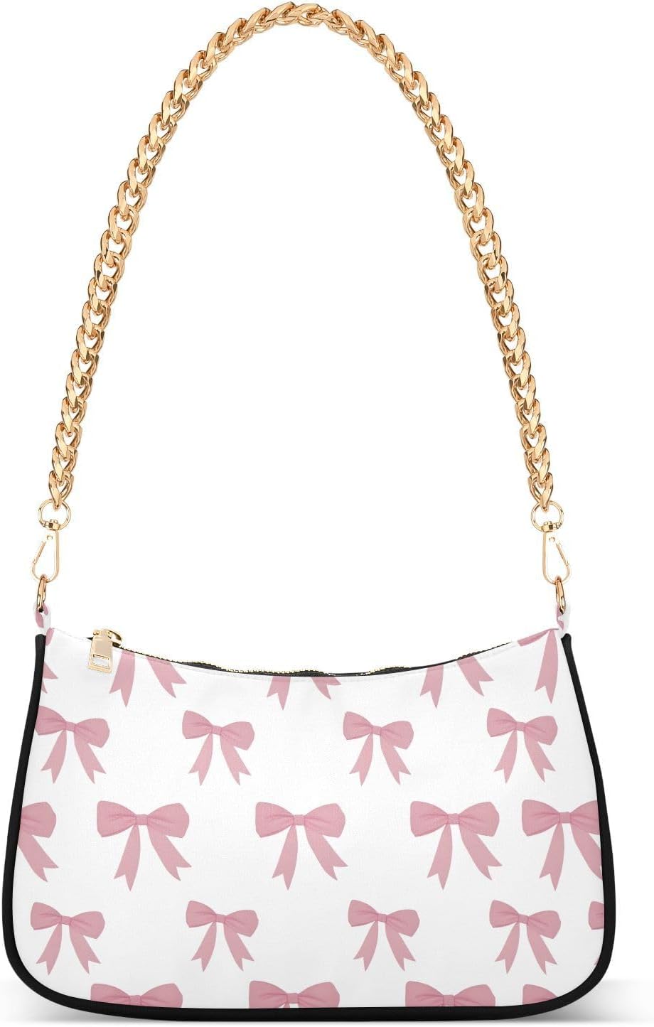 Ribbon Bow Cute Chain Shoulder Bag Hobo Tote Handbag Mini Clutch Purse with Zipper Closure for Women