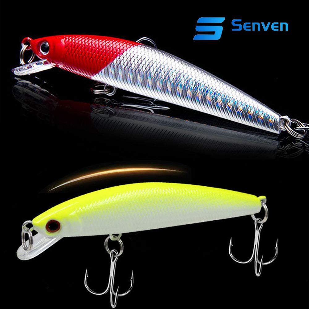 Senven Esche Artificiali Minnow Lures Hard Baits Crank Abs For Bass Fishing Tackle, esca pesca in mare e acqua dolce, rigida bionica - 8Pcs