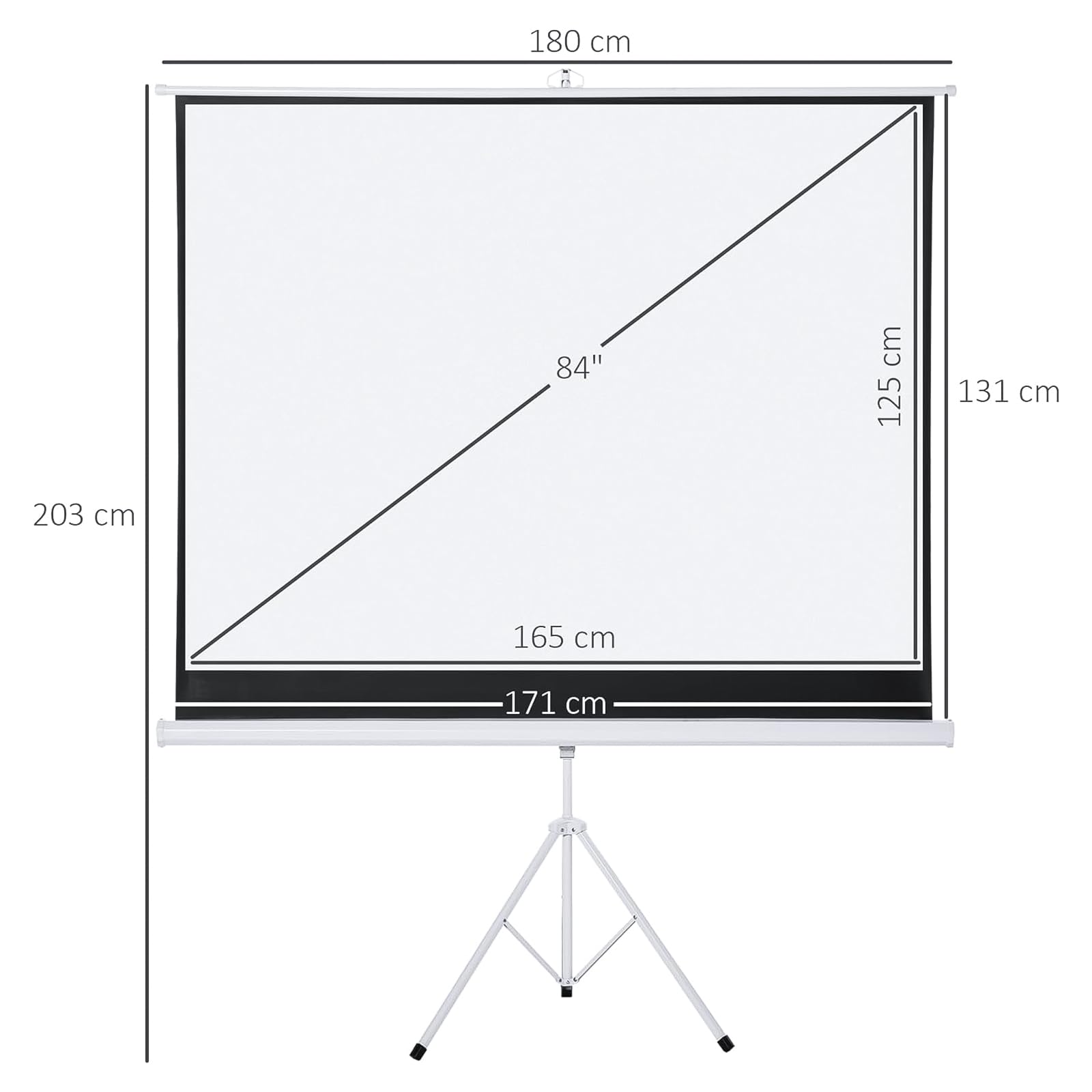 Fabulcozy Écran de Projection avec Support trépied réglable en Hauteur écran vidéo projecteur 84 Pouces Format 4:3 171L x 131H cm pour Home Cinéma et Entreprise,Blanc