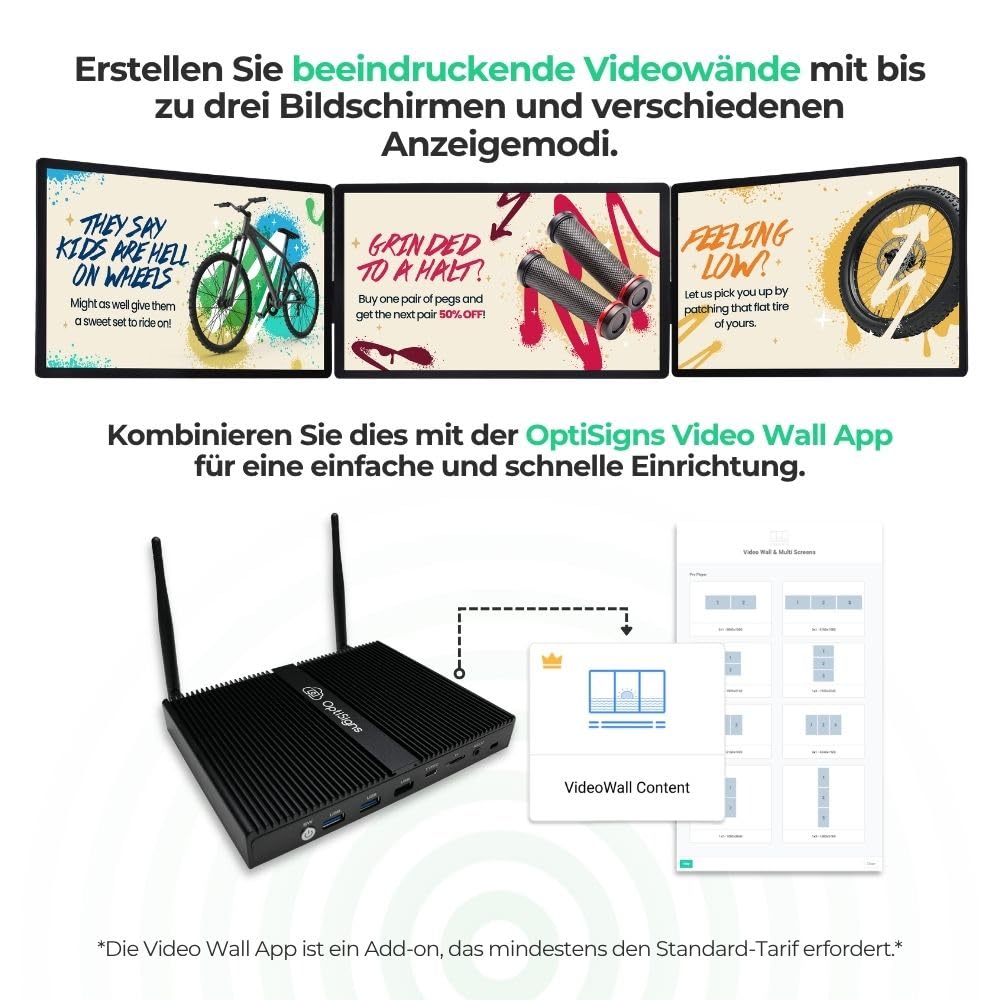 OptiSigns Pro Digital Signage Player mit Intel Pentium Quad-Core, 4 GB RAM, 128 GB SSD, Wi-Fi 6, HDMI-CEC, 4K Ultra HD