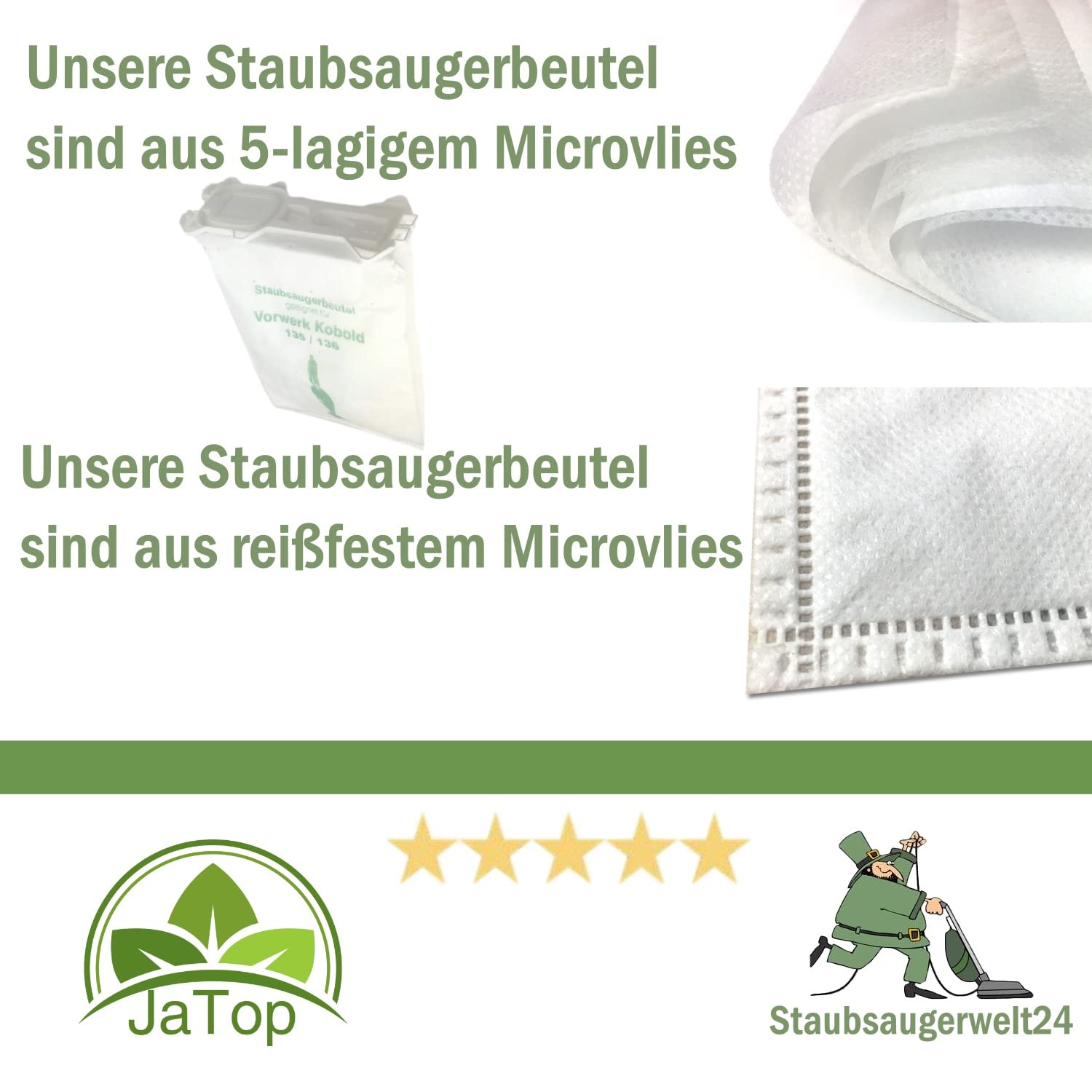 6 Staubsaugerbeutel VLIES+ Motorschutzfilter + Duftblock + Eratzbürsten passend für Vorwerk Kobold 135 136 135SC VK135 VK136 mit EB350 + EB 351