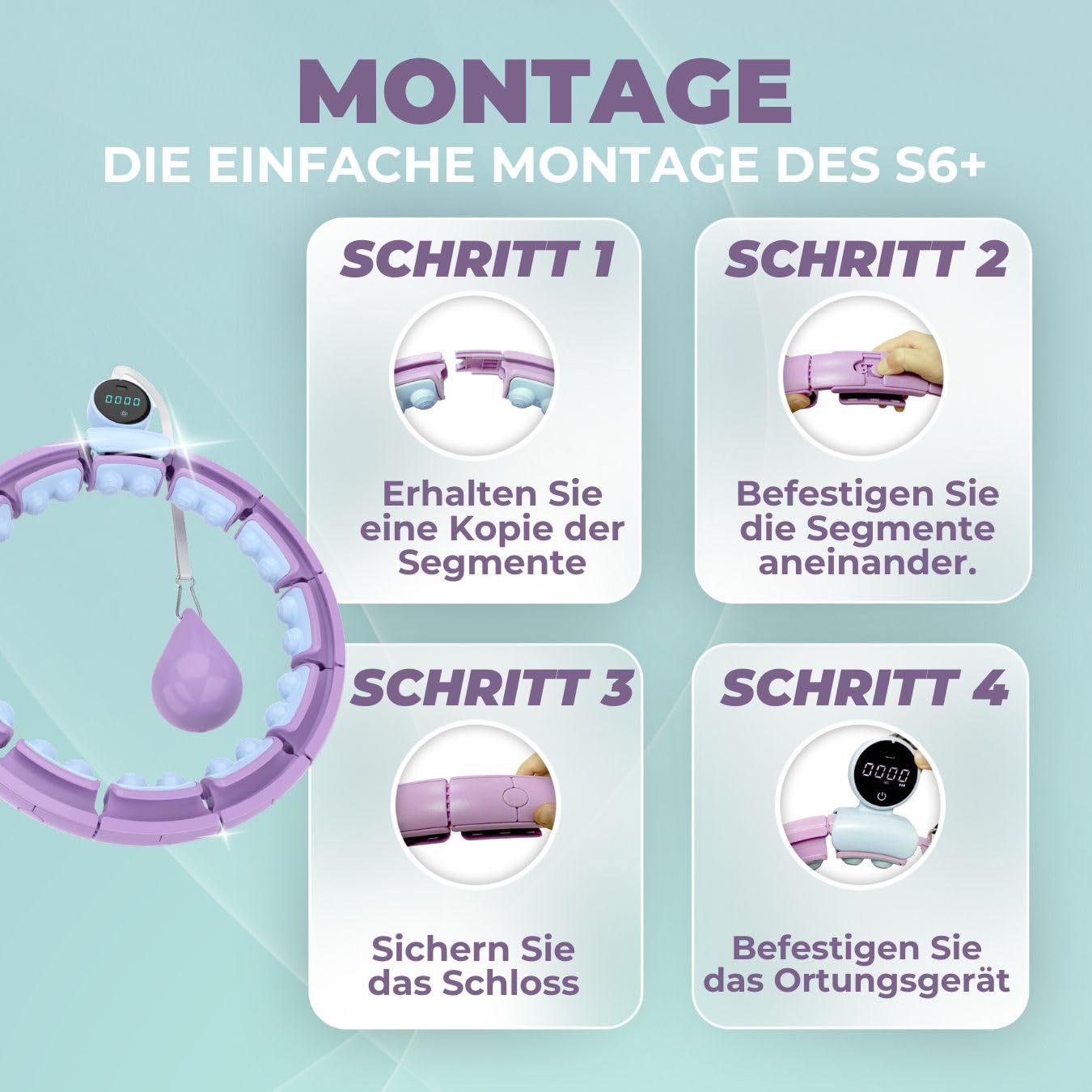 Swiss Activa+ S6+ Smart z trymerem w talii – obwód w talii 56-112 cm – utrata wagi Infinity Smart Weighted Hula hop dla kobiet