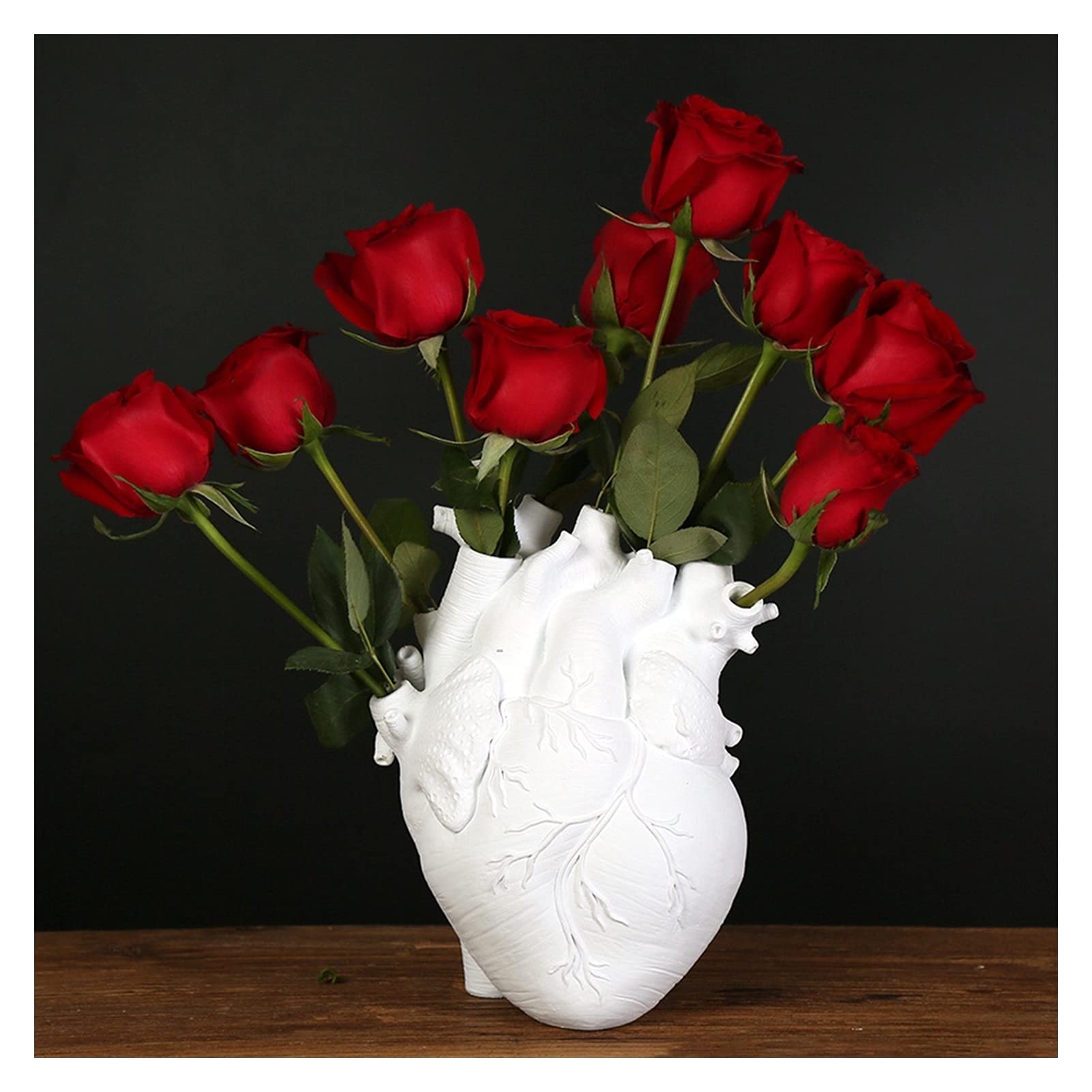 Vaso anatomico rosso in resina a forma di cuore per fiori, vaso creativo a forma di cuore, sculture a forma di cuore, decorazione per casa, soggiorno, 21 x 15 cm