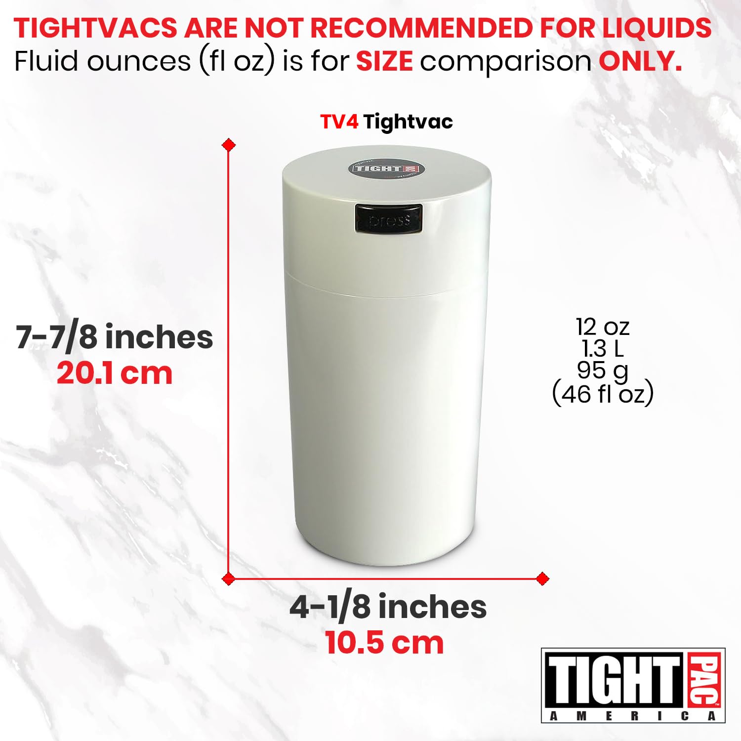 Tightpac America, Inc. Tightvac-3 bis 340 ml vakuumversiegelter Aufbewahrungsbehälter, 1,3 l, Weiß