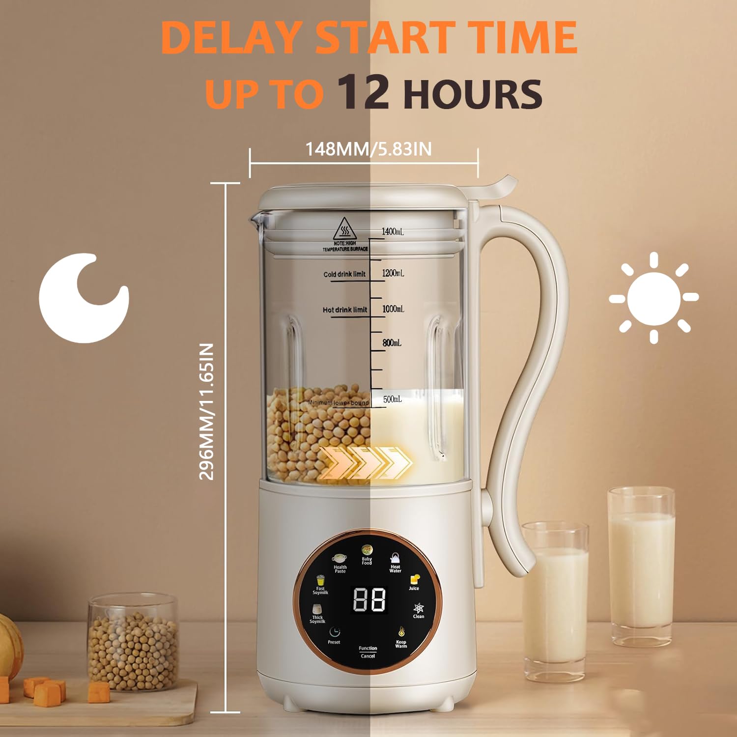 Macchina Latte di Soia, 1400ml Macchina per Latte di Noci, Multifunzionale Macchina per Latte Vegetale con Autopulente Fatto in Casa, Avena, Soia, Bevande senza Latticini